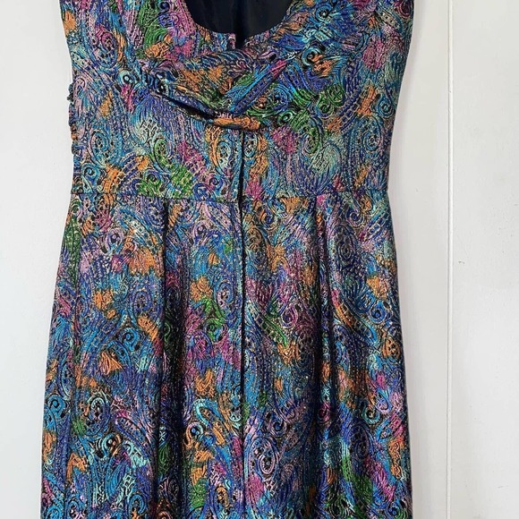 Vintage 1950s Jacquard Metallic Lamé Bombshell Evening Gown Low Back Asymmetric - Picture 2 of 10